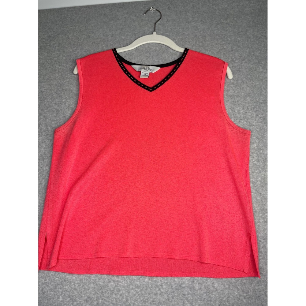 Ming Wang Coral Med Pet. Acrylic v-neck sweater‎ top, sleeveless, summer, spring